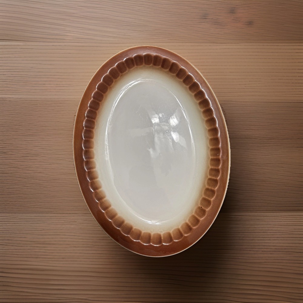 Set of 6 Mayer China Interpace Oval Platters 12.5" Brown Airbrushed Fluted Rim